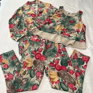 Vintage Lucia Summer Island Print 3 Piece Set/Pants, Tank, & Blazer